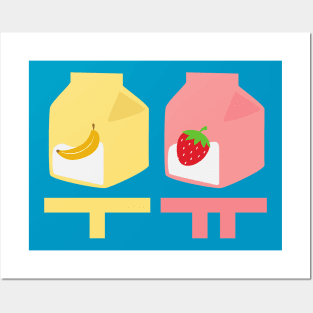 Korean Banana Milk and Strawberry Milk with Hangul Posters and Art